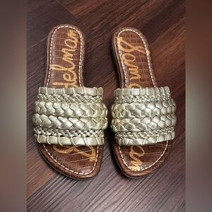 SAM EDELMAN Womens Giada Braided Slide Sandal size 8 Gold Leaf Leather